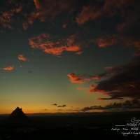 Glasshouse Mountains Sunset; Mt Beerwah, Mt Coonowrin; Mt Ngungun; Sunshine coast